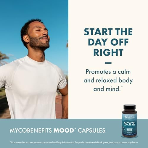Host Defense Mycobenefits Mood Capsules Healthy Mind Support With Lion'S Mane Ltheanine & Ashwagandha Relaxing & Calming Supplement 60 Capsules (30 Servings)