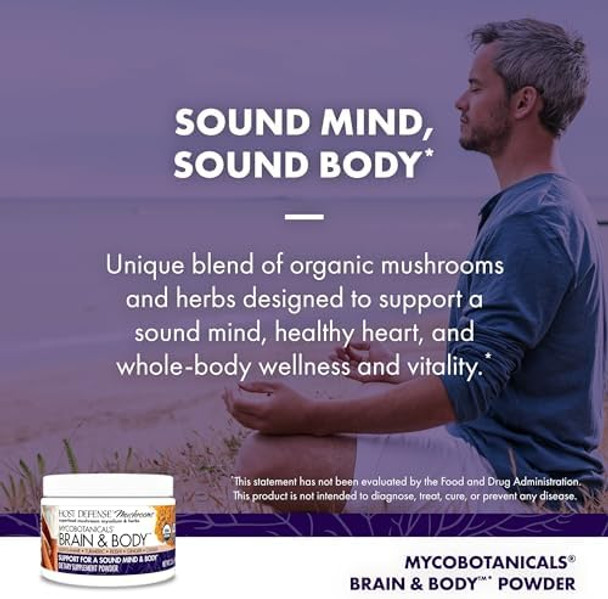 Host Defense Mycobotanicals Brain & Body Powder Digestive & Immune Support Supplement With Lion'S Mane & Reishi Mushroom Brain Supplement To Support Memory & Focus 3.5 Oz (33 Servings)
