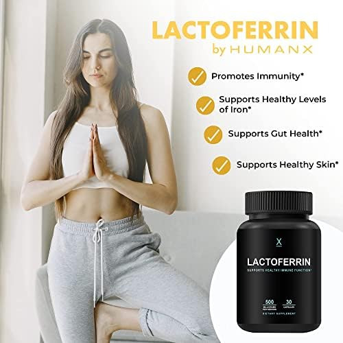 Humanx Lactoferrin 500Mg Powerful Serving Size (Gluten Non Gmo Soy Supplements) A Component In Colostrum Usa Made Supports Healthy Immunity Iron Utilization & Absorption