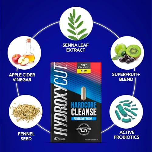Hydroxycut Hardcore Cleanse 42 Capsules 7Day Body Reset For Men & Women Includes Senna Leaf Extract & Apple Cider Vinegar 14 Servings