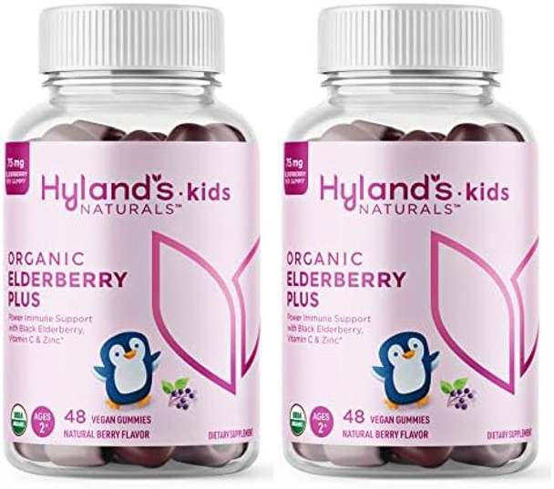 Hyland'S Naturals Kids Organic Elderberry Plus Gummies Organic Black Elderberry With Zinc And Vitamin C Immune Support For Children 48 Vegan Gummies (2 Pack)