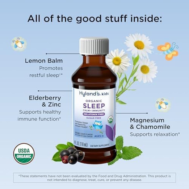 Hyland'S Kids Melatonin Organic Sleep Calm And Immunity Liquid Sugar Promotes Sleep And Supports Immune Health Ages 2 And Up Grape Flavor 4 Fl. Oz.