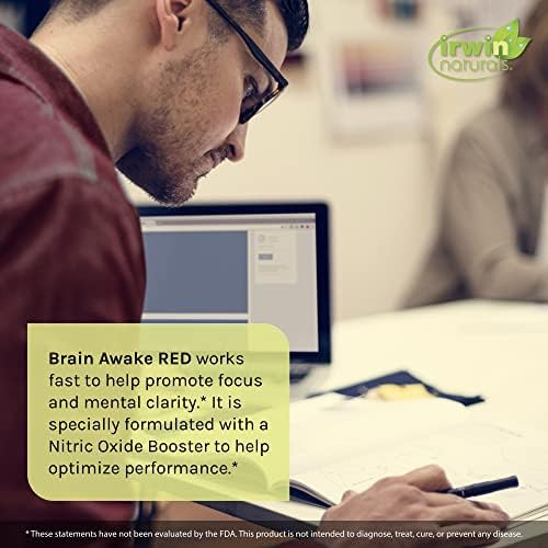 Irwin Naturals Brain Awake Red With Nitric Oxide Booster 60 Liquid Softgel Support Brain Health & Optimize Performance 20 Total Servings