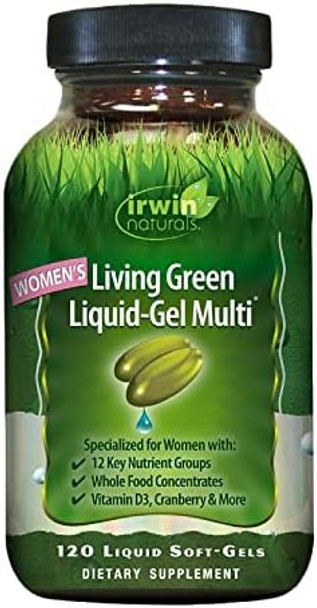 Irwin Naturals Women'S Living Green Liquidgel Multi Vitamin 70 Essential Nutrients Vitamins Wholefood Blend Targeted Support 120 Liquid Softgels
