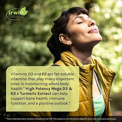 Irwin Naturals High Potency Mega D3 & K2 + Turmeric Extract 60 Liquid Softgels Pack Of 3 Healthy Bones & Immune Function 90 Total Servings