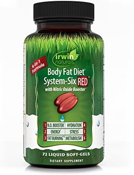 Irwin Naturals Body Fat Diet Systemsix Red 72 Liquid Softgels 6In1 Formula For Weight Management With Nitric Oxide Booster 24 Total Servings