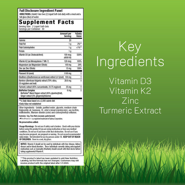 Irwin Naturals High Potency Mega D3 & K2 + Turmeric Extract 60 Liquid Softgels Healthy Bones & Immune Function