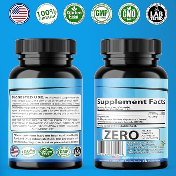 Smshealthproducts.Com Magnesium Complex470Mg Of Magnesium Glycinate Malate & Citrate For Muscles Nerves 120 Capsules
