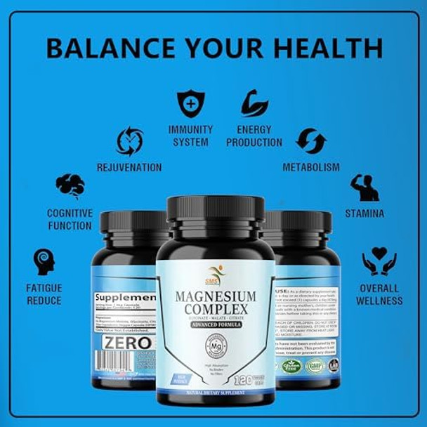 Smshealthproducts.Com Magnesium Complex470Mg Of Magnesium Glycinate Malate & Citrate For Muscles Nerves 120 Capsules