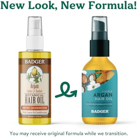 Badger Organic Argan Hair Oil Ultra Light Dry Hair Oil For A Healthy Shine Organic Abyssinian Oil Moroccan Argan Oil & Coconut Oil Protect & Repair Hair 2 Fl Oz Glass Bottle