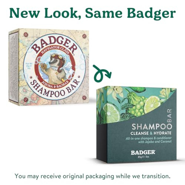 Badger Jojoba & Baobab Conditioning Shampoo Bar Natural Vegan Hair Bar 3 Oz