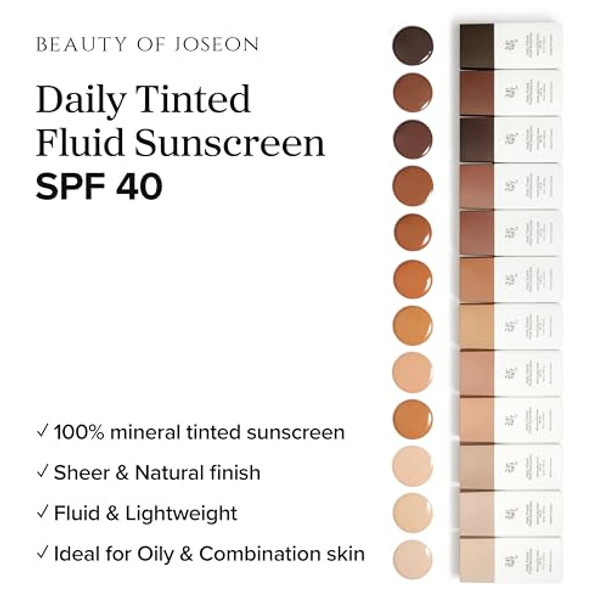 Beauty Of Joseon Daily Tinted Fluid Sunscreen 12 Shades For Face Moisturizing Broad Spectrum Spf 40 Korean Skincare 50Ml 1.69 Fl.Oz #Dn310