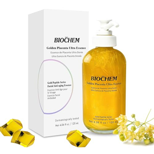 Biochem Golden Placenta Ultra Essence Placenta Face Serum With Gold Foil Antiaging Hydrating Firming Wrinkles Fine Lines And Skin Tone Gentle Skincare For Fragrance(4.06 Fl. Oz / 120 Ml)
