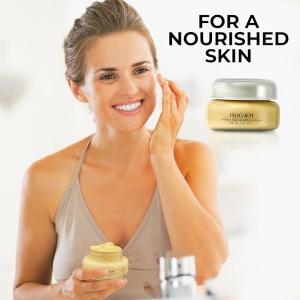 Biochem Golden Placenta Ultra Cream Antiaging Moisturizer W/Placenta Extract For Wrinkles Fine Lines & Collagen Support Natural Radiance Firming Toning & Hydrating For Face & Neck 1.41 Oz/40G