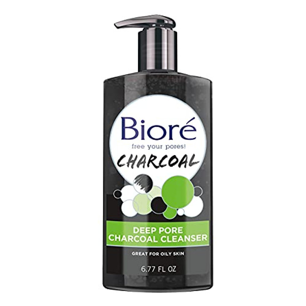 Bioré Deep Pore Charcoal Face Wash Facial Cleanser For Dirt And Makeup Removal From Oily Skin 6.77 Ounce & Rose Quartz + Charcoal Daily Purifying Cleanser Oil  Facial Cleanser Energizes Skin