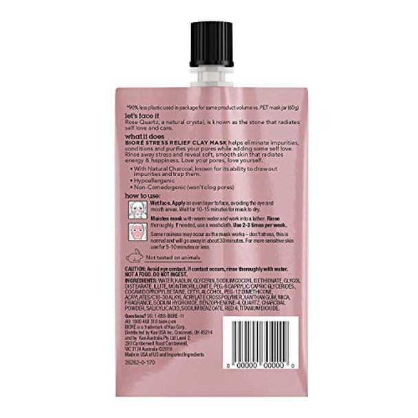 Bioré Rose Quartz + Charcoal Stress Relief Clay Mask Purifying Face Mask 1.69 Ounce Dermatologist Tested Noncomedogenic Oil  Vegan Friendly Cruelty