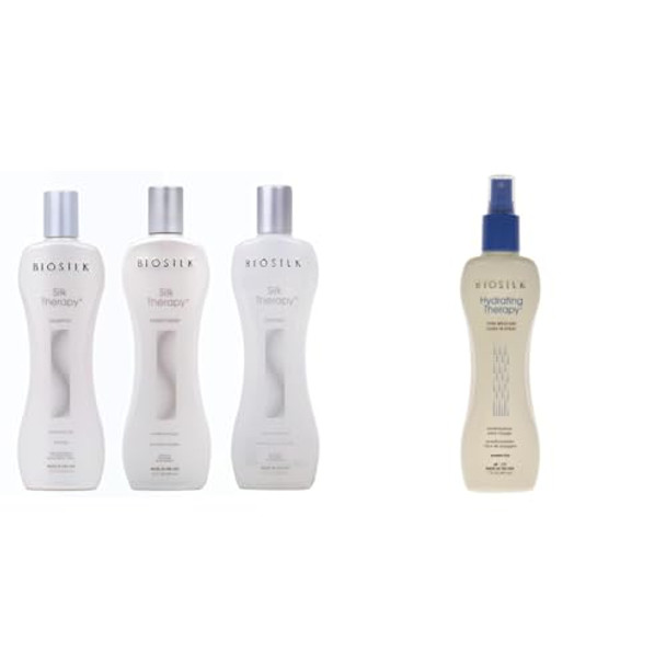Biosilk 3Piece Silk Therapy Shampoo Conditioner & Serum Kit Haircare For Incredible Shine Sulfate Paraben & Cruelty 12 Oz (3 Products)