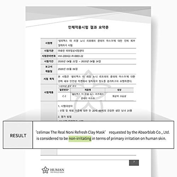 Celimax The Real Noni Refresh Clay Mask Clarifying Deep Pore Cleansing Hydrating Pore Minimizer For Oily Combination Skin Blackhead Korean Face Mask120G