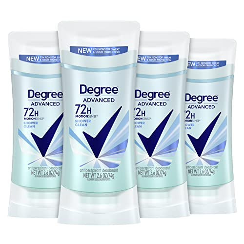 Degree Advanced Antiperspirant Deodorant 4 Count 72Hour Sweat & Odor Protection Shower Clean Antiperspirant For Women With Motionsense Technology 2.6 Oz