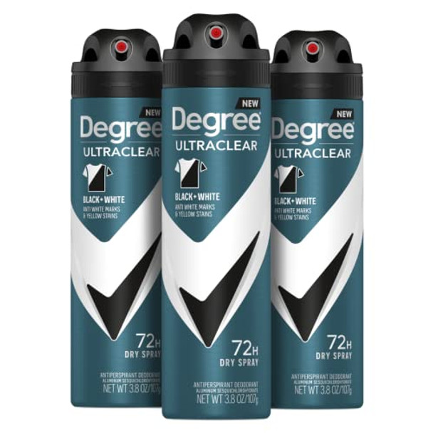 Degree Men Antiperspirant Deodorant Dry Spray Black + White Protects From Deodorant Stains Antiperspirant For Men With Motionsense Technology 3.8 Ounce (Pack Of 3)