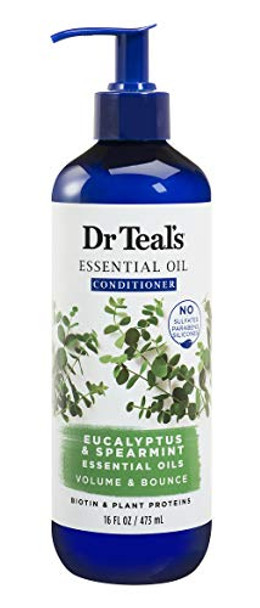 Dr. Teal'S Eucalyptus & Spearmint Conditioner (1 Bottle 16 Fl Oz) Volume & Bounce Essential Oils Brings Dull Looking Hair Back To Life Plant Proteins Strengthen Hydrate & Keep Hair Healthy