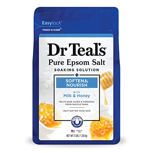 Dr Teal'S Pure Epsom Salt Soak Soothe & Comfort With Oat Milk & Argan Oil 3 Lbs & Epsom Salt Soaking Solution Soften & Nourish With Milk And Honey 48 Oz (Packaging May Vary)