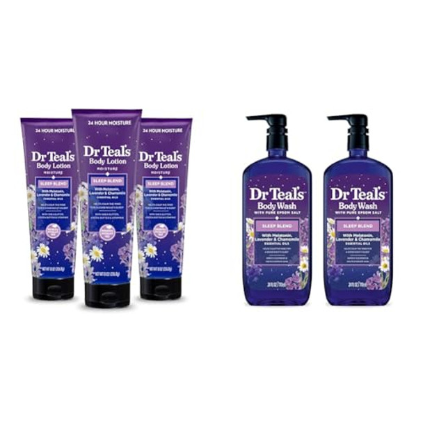 Dr Teal'S Sleep Body Lotion (Pack Of 3) & Body Wash (Pack Of 2) Bundle With Melatonin Lavender & Chamomile