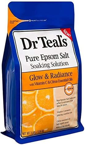 Dr Teal'S Pure Epsom Salt Bath Variety  Set (2 Pack 3Lb Ea.) Relax & Relief Eucalyptus & Spearmint Glow & Radiance Vitamin C & Citrus Essential Oils Soothe The Mind Alleviated Daily Stress