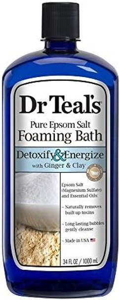 Dr. Teal'S Ginger & Clay Foaming Bath  Set (2 Pack 34Oz Ea.) Detoxify & Energize Ginger & Clay Blended With Pure Epsom Salt Essential Oils Remove Toxins & Relieve Daily Stress