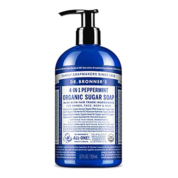 Dr. Bronner'S Organic Sugar Soap (Peppermint 64 Ounce) Made With Organic Oils Sugar & Shikakai Powder 4In1 Uses: Hand And Body Wash Face Hair Cleanses Moisturizes Nourishes Vegan
