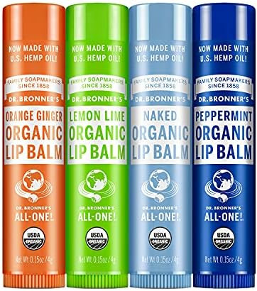 Dr. Bronner'S Organic Lip Balm Variety Peppermint Orange Ginger  Lemon Lime) Made With Organic Beeswax And Avocado Oil For Dry Lips Hands Chin Or Cheeks 0.15 Ounce (Pack Of 4)