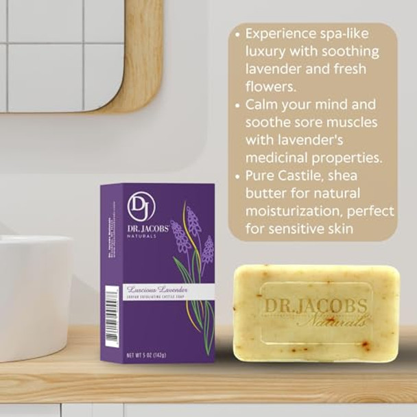 Dr Jacobs Naturals Triple Milled Loofah Exfoliating Castile Bar Soap 5 Oz. Luscious Lavender