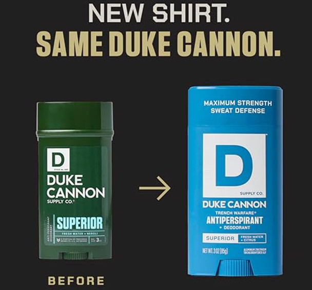 Duke Cannon Trench Warfare Antiperspirant Deodorant For Men Fresh Water & Citrus Scent Aluminumbased 3 Oz Longlasting Sweat Defense With Aloe & Vitamin E