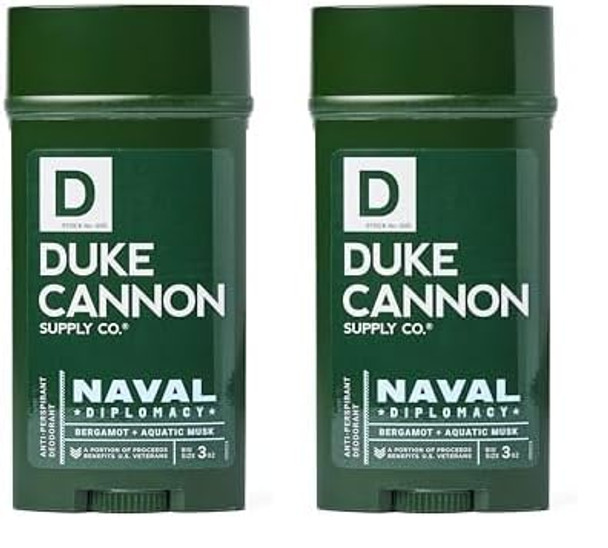 Duke Cannon Antiperspirant Deodorant Naval Diplomacy Bergamot & Aquatic Musk Scent Highperformance Odor & Wetness Protection Aloe Vitamin E Activated Charcoal Paraben 3 Oz. (Pack Of 2)