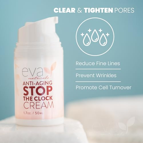 Eva Naturals Stop The Clock Antiaging Cream (1.7Oz) Face Moisturizer Visibly Reduces Wrinkles Facial Skin Care Products With Glycolic Moisturizer For Face Premium Quality Face Cream
