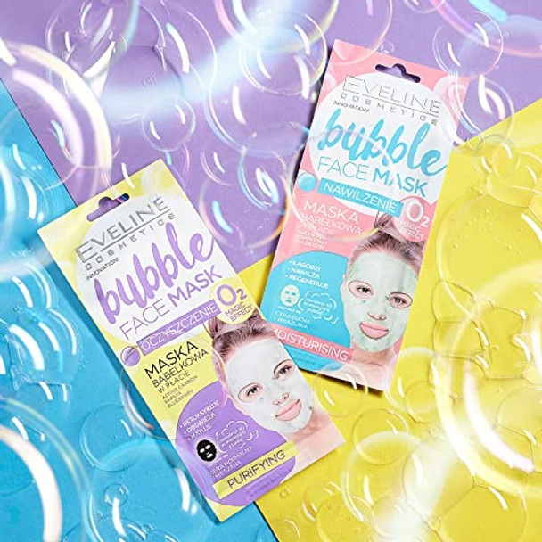 Eveline Cosmetics Bubble Face Mask Hydrating Bubble Sheet Mask With Green Tea Allantoin & Grapefruit Deep Cleanse & Detoxify For Dry And Sensitive Skin