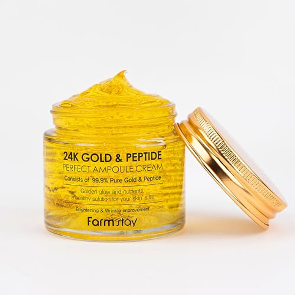 Farmstay 24K Gold And Peptide Perfect Ampoule Cream 24K Gold Skin Care Antiaging Skin Cream For Fine Lines And Wrinkles Peptide Cream 2.7 Oz