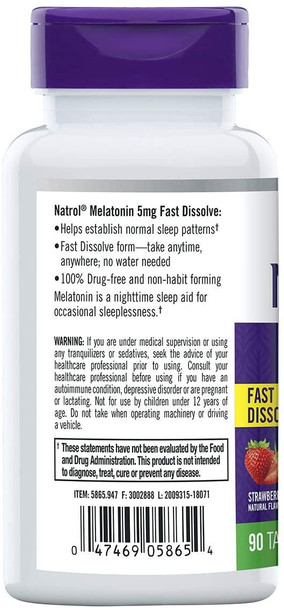 Natrol Fast Dissolve Melatonin 5 Mg Tablets, Strawberry 90 Ea