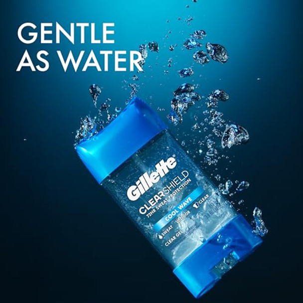 Gillette Antiperspirant And Deodorant For Men 72Hr Sweat & Odor Protection Long Lasting Freshness Antiwhite Mark Technology Clear Gel Cool Wave Scent 3.8 Oz