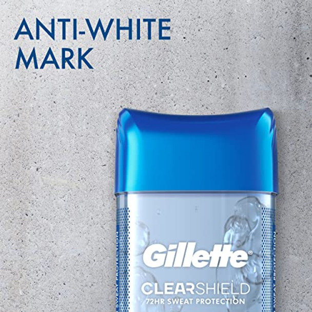 Gillette Antiperspirant And Deodorant For Men 72Hr Sweat & Odor Protection Long Lasting Freshness Antiwhite Mark Technology Clear Gel Cool Wave Scent 3.8 Oz