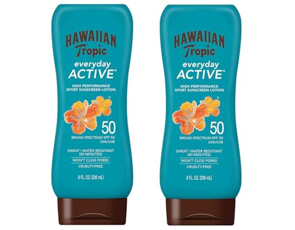 Hawaiian Tropic Everyday Active Sunscreen Lotion Spf 50 Waterresistant Broad Spectrum Uva/Uvb Protection 8 Fl Oz (Pack Of 2)