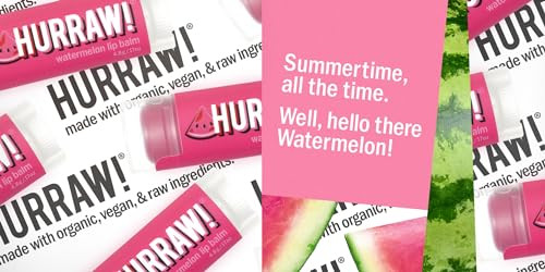Hurraw Watermelon Lip Balm 3 Pack: Organic  Vegan Cruelty And Gluten . Nongmo 100% Natural Ingredients. Bee Shea Soy And Palm . Made In Usa