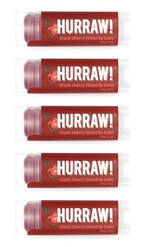 Hurraw Black Cherry Tinted Lip Balm 5 Pack: (Sheer Red Tint) Organic  Vegan Cruelty And Gluten . Nongmo 100% Natural Ingredients. Bee Shea Soy And Palm . Made In Usa