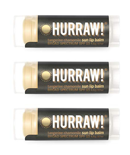Hurraw Sun Lip Balm (Zinc Oxide Protection Broad Spectrum Spf 15 Tangerine Chamomile) 3 Pack: Organic  Vegan Gluten . Nongmo Allnatural. Bee Shea Soy & Palm . Made In Usa
