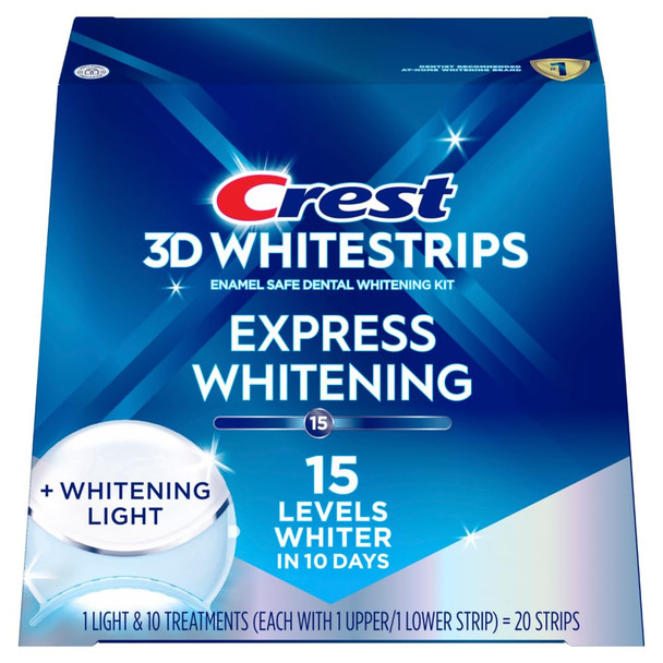 Crest 3D Whitestrips Express Whitening + LED Light – Teeth Whitening Kit, 1 Light + 10 Treatments, Each with 1 Upper/1Lower 20 Strips – Crest 3DWhite Teeth Whitening Strips
