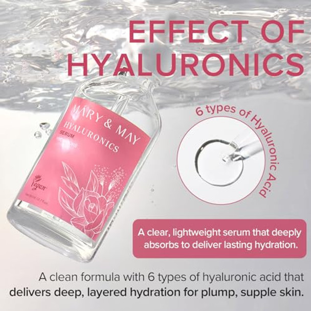 Mary&May Hyaluronics Serum With 6 Types Of Hyaluronic Acid Complex For Deep Hydration And Moisture Retention Fragrance  Ewg Verified Cruelty For Dry Dehydrated Skin 2.71 Fl.Oz.