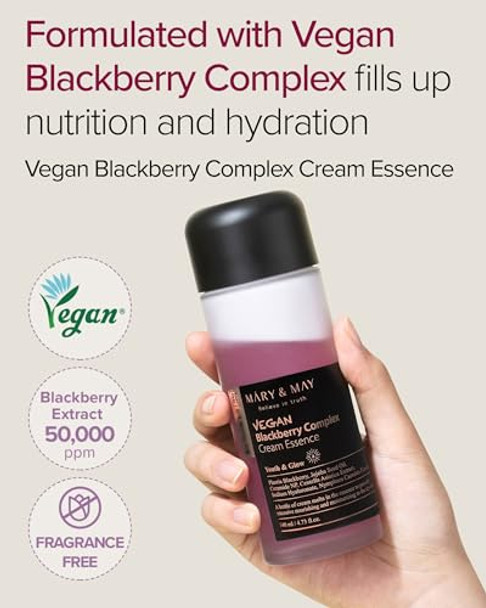 Mary&May Vegan Blackberry Complex Cream Essence Intense Hydrating & Soothing Face Essence Fragrance Hypoallergenic Deep Moisture Antiaging Boost Elasticity Korean Skincare 4.73 Fl.Oz.