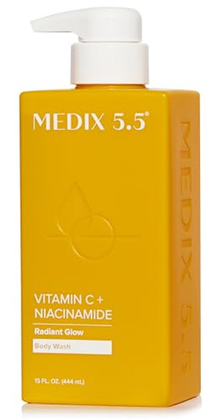 Medix 5.5 Radiant Glow Vitamin C Body Wash W/Niacinamide Citrus Scented Gentle Body & Face Cleanser For Women Men Dry Skin & Smootherlooking Skin Removes Dirt Oil & Impurities 15 Fl Oz