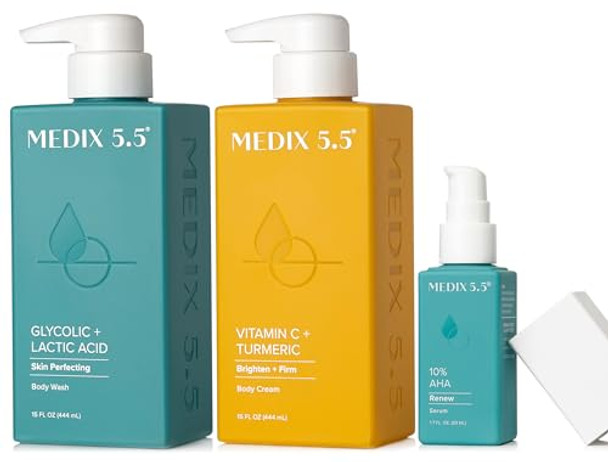 Medix 5.5 Vitamin C Firming Body Cream + Glycolic Acid Exfoliating Body Wash + 10% Glycolic Acid Body Serum Set