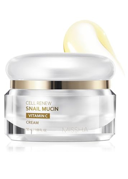 Missha Cell Re Snail Mucin Vitamin C Cream 1.69 Fl Oz Hydrating Snail Mucin Korean Skin Care For Improved Skin Texture & Youthful Glow Korean Moisturizer Kbeauty Paraben